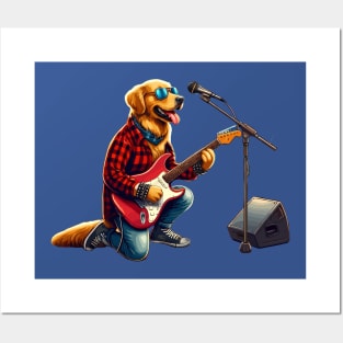 Golden Retriever Playing Guitar Posters and Art